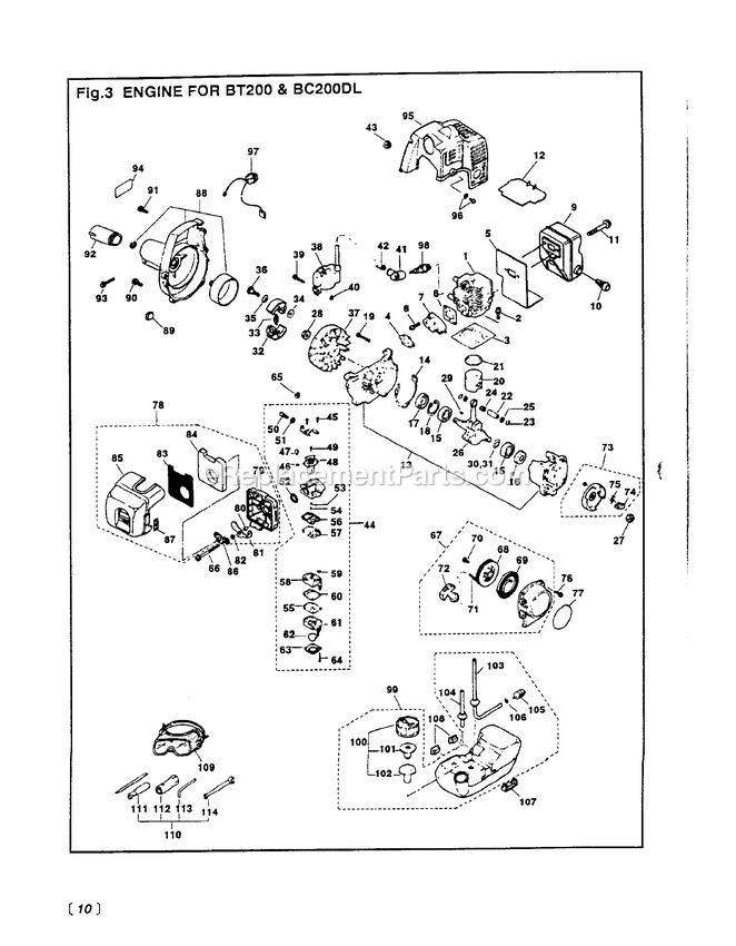 Engine Diagram and Parts List for BC200DL 000001 AND UP RedMax Edger