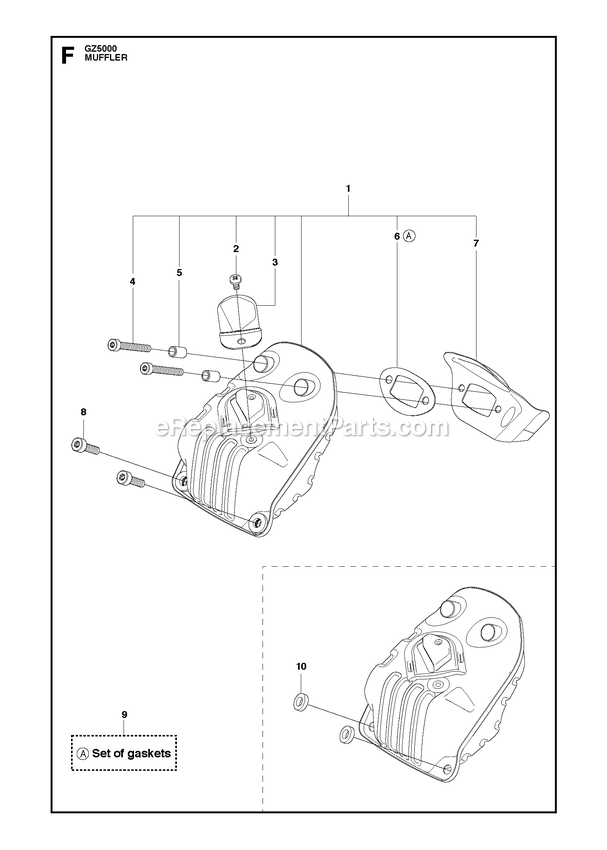 Muffler Diagram and Parts List for GZ5000  RedMax Chainsaw
