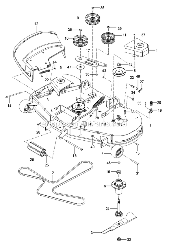 Mower Deck / Cutting Deck Diagram and Parts List for RZT48 (96767200101)(2020-08) RedMax Lawn Tractor