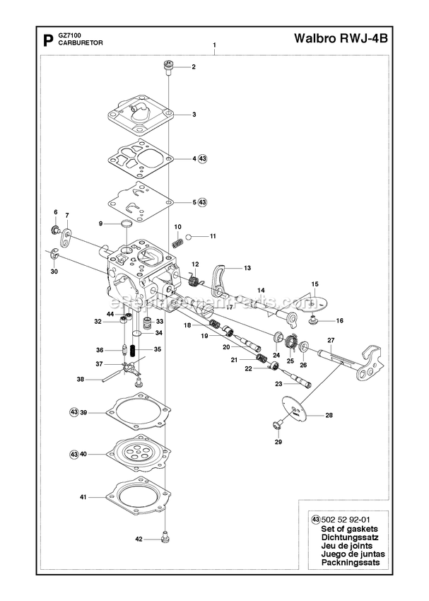 Carburetor Diagram and Parts List for GZ7100  RedMax Chainsaw
