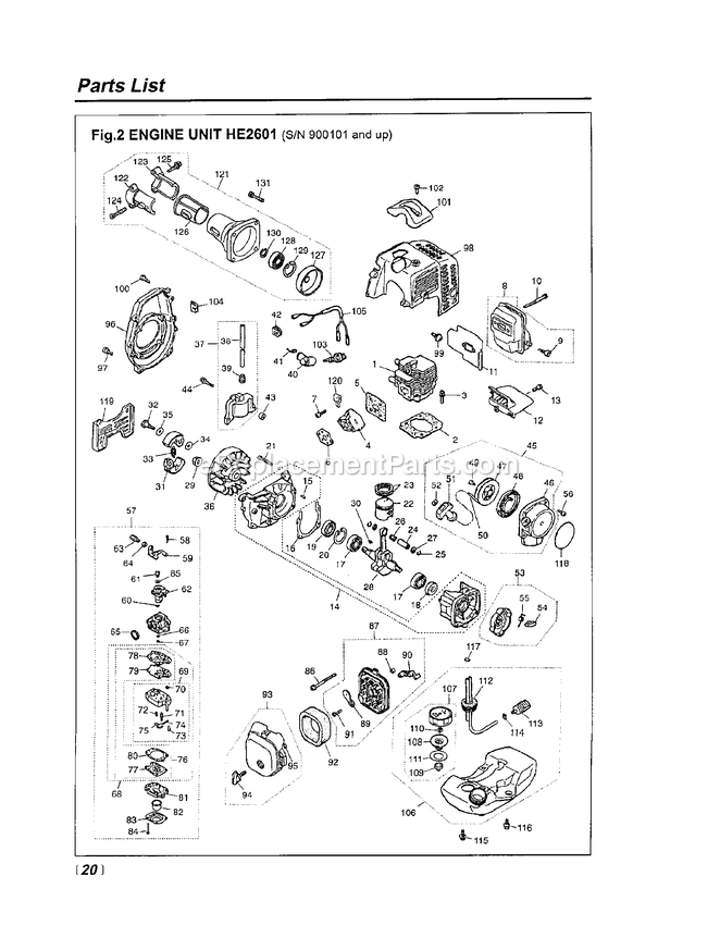 Engine Diagram and Parts List for HE2601 900101 AND UP RedMax Edger