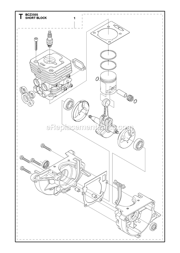 Short Block Diagram and Parts List for BCZ350S  RedMax Brush Cutter