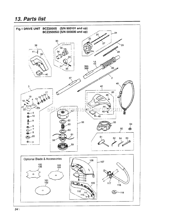 Drive Diagram and Parts List for BCZ2500S 28086 - 35207 RedMax Edger