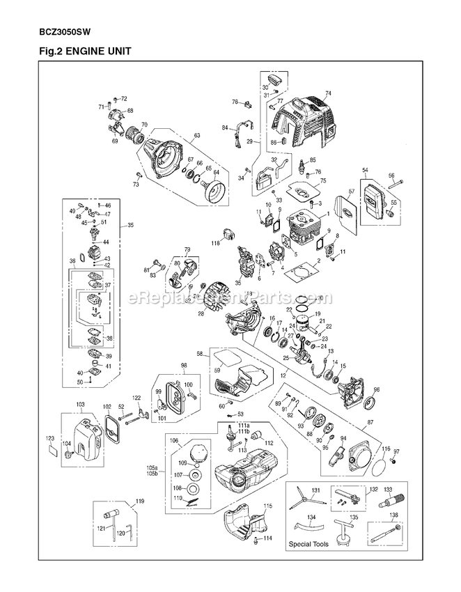 Engine Diagram and Parts List for BCZ3050SW (91000101 AND UP)(2012-08) RedMax Brush Cutter