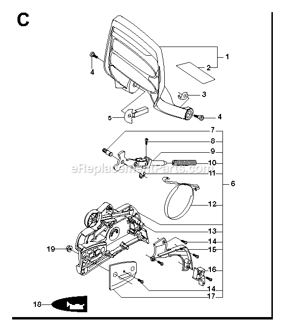 Chain Brake Diagram and Parts List for G5300 000001 AND UP RedMax Chainsaw