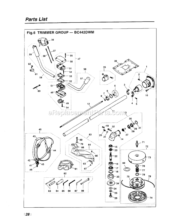 Drive Diagram and Parts List for BC442DWM 660001 AND UP RedMax Brush Cutter