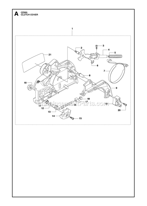 Clutch Cover Diagram and Parts List for GZ550  RedMax Chainsaw