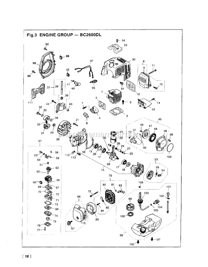 Engine Diagram and Parts List for BC2600DL 507670 - 660000 RedMax Edger