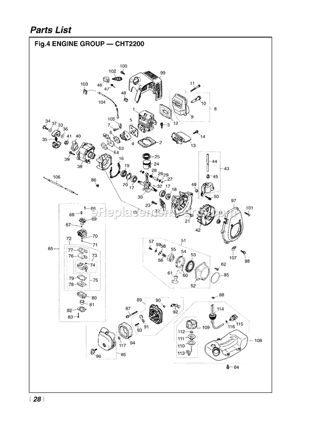 Engine Diagram and Parts List for CHT2200 902896 - 50099999 RedMax Hedge Trimmer
