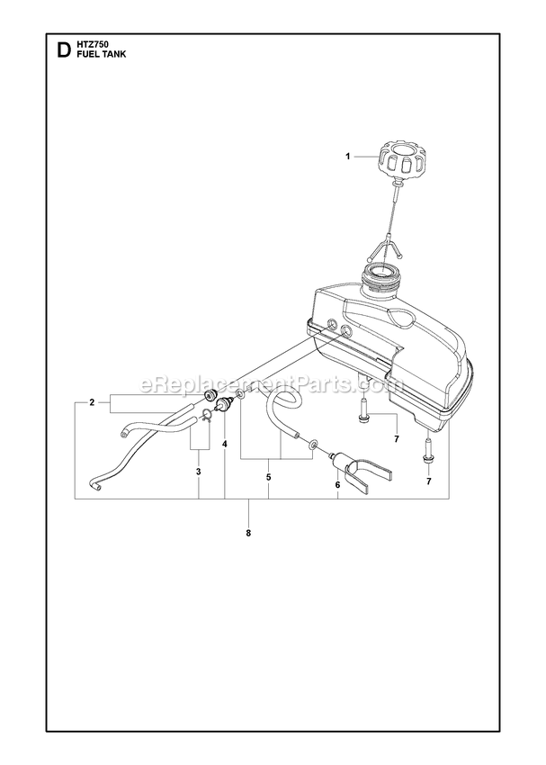 Fuel Tank Diagram and Parts List for HTZ750  RedMax Hedge Trimmer