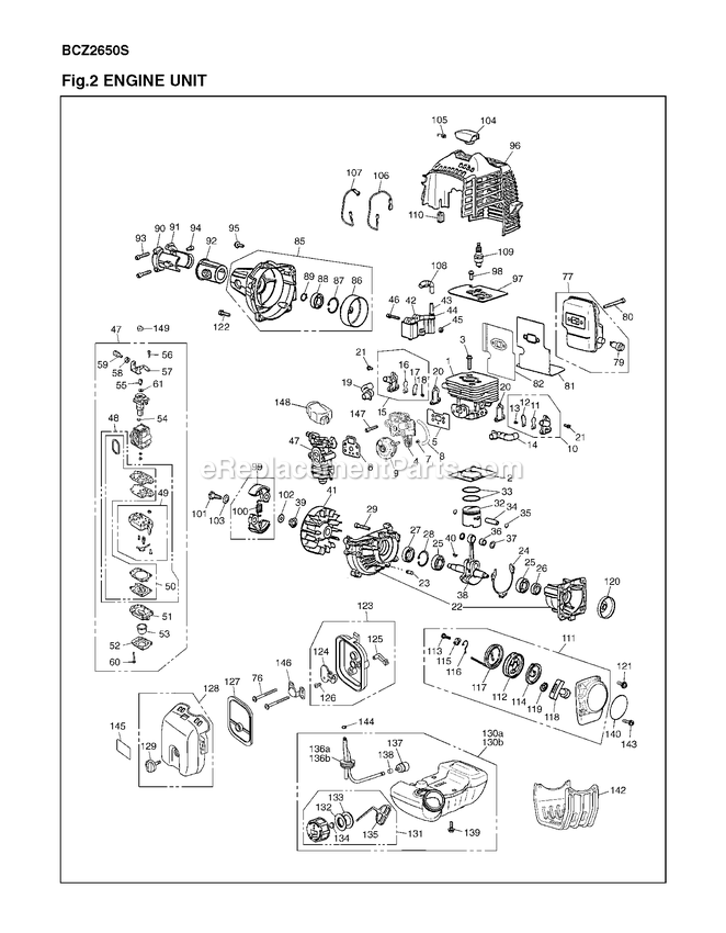 Engine Diagram and Parts List for BCZ2650S (91000101 AND UP)(2012-08) RedMax Edger