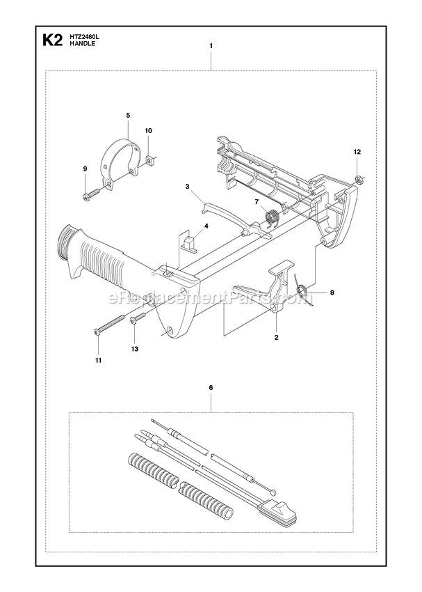 Handle 1 Diagram and Parts List for HTZ2460L (967335101)(2018-02) RedMax Hedge Trimmer