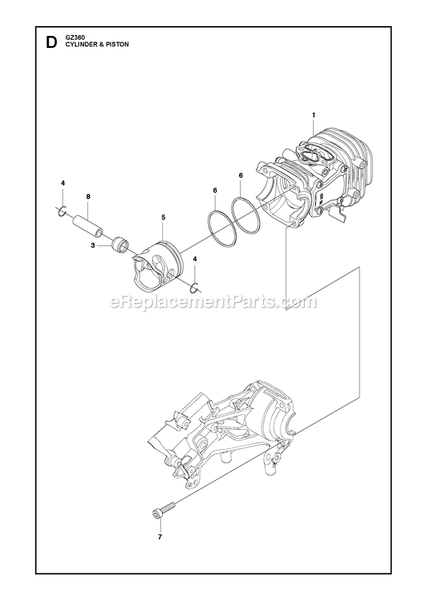 Cylinder Piston Diagram and Parts List for GZ360  RedMax Chainsaw