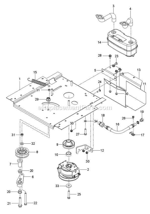 Engine Mounting, Guards And Muffler Diagram and Parts List for RZT48 (96767200200)(2019-12) RedMax Lawn Tractor