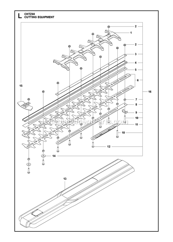 Cutting Equipment Diagram and Parts List for CHTZ60  RedMax Hedge Trimmer