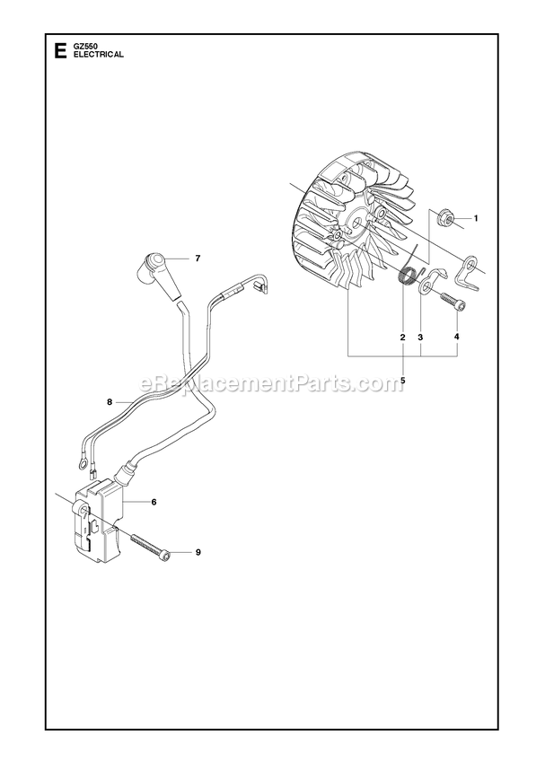Electrical Diagram and Parts List for GZ550  RedMax Chainsaw