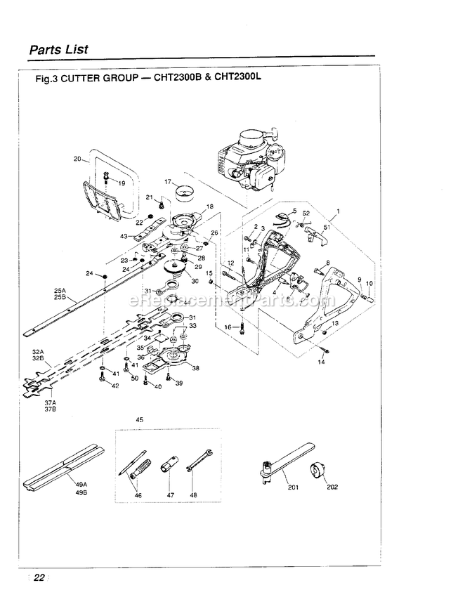 Drive Diagram and Parts List for CHT2300L 972833 AND UP RedMax Hedge Trimmer