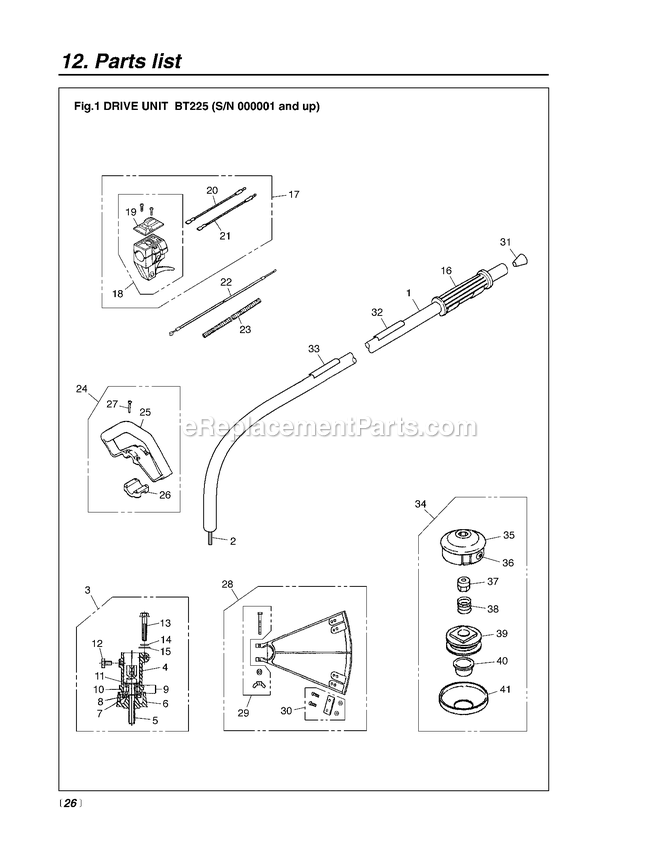Drive Diagram and Parts List for BT225 50100000 AND UP RedMax Edger