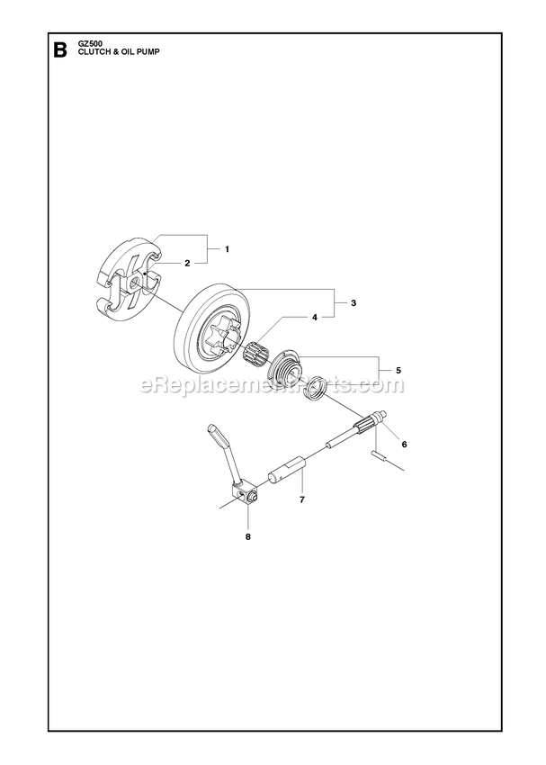 Clutch And Oil Pump Diagram and Parts List for GZ500  RedMax Chainsaw