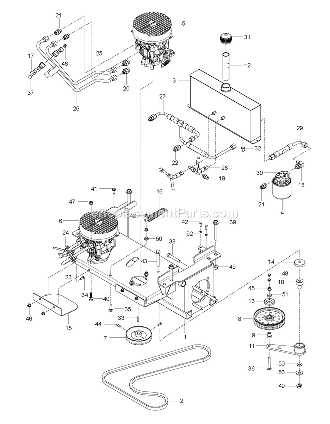 Hydraulic Pump - Motor Diagram and Parts List for CZT48X (967671601-00)(2017-09) RedMax Lawn Tractor