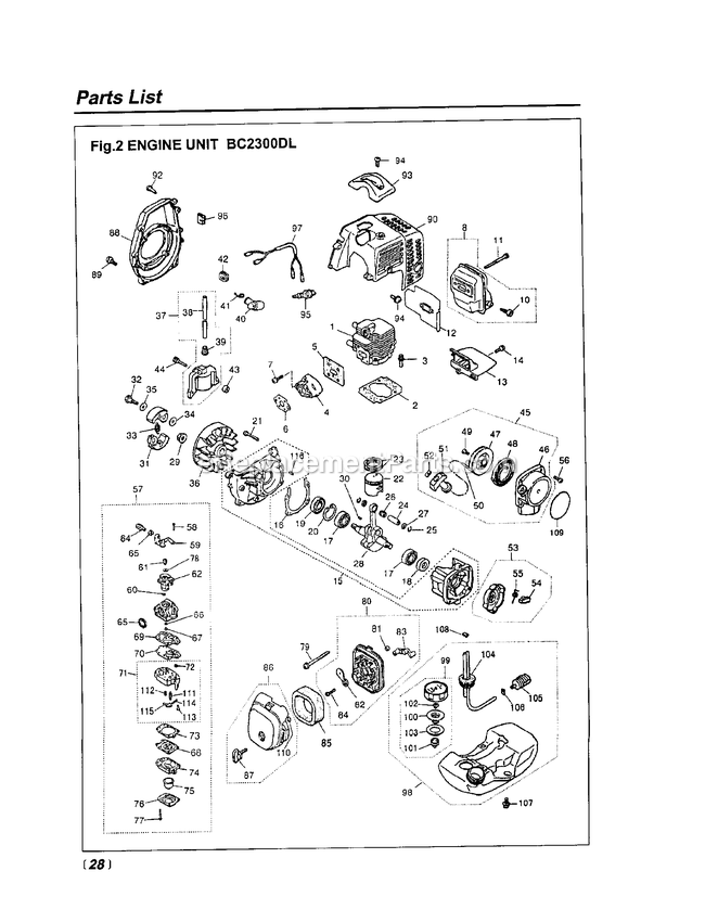 Engine Diagram and Parts List for BC2300DL 990639 AND UP RedMax Edger