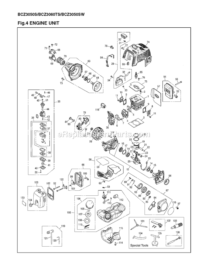 Engine Diagram and Parts List for BCZ3050S 91000101 AND UP RedMax Edger