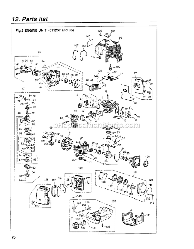 Engine Diagram and Parts List for EXZ2500SPU 015257 - 028085 RedMax Edger