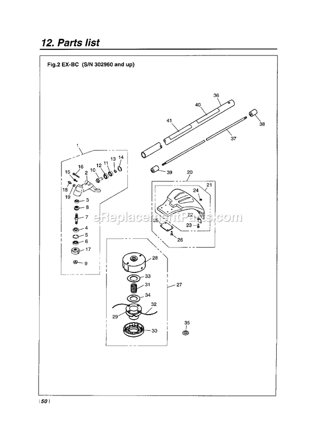 Attachments Diagram and Parts List for EXZ2500S 352001 - 50099999 RedMax Edger