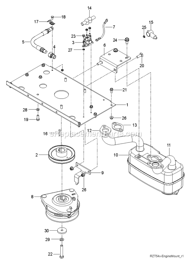 Engine Plate Diagram and Parts List for RZT54X (96767110200)(2019-12) RedMax Lawn Tractor