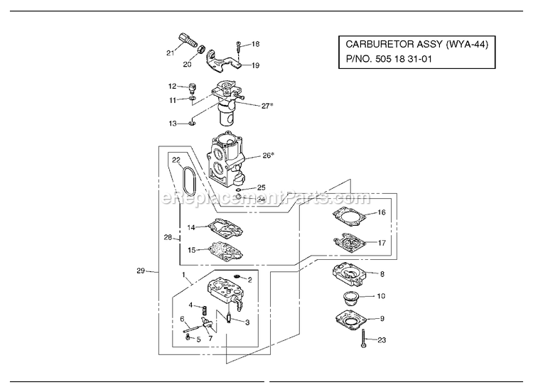 Carburetor Diagram and Parts List for EBZ8050 (966364001)(90100101 AND UP) RedMax Leaf Blower / Vacuum