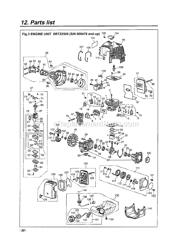Engine Diagram and Parts List for SRTZ2500 00479 - 300604 RedMax Hedge Trimmer