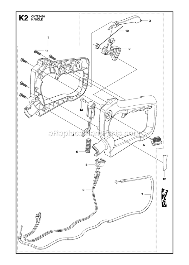 Handle 2 Diagram and Parts List for CHTZ2460 (967334801)(2020-03) RedMax Hedge Trimmer