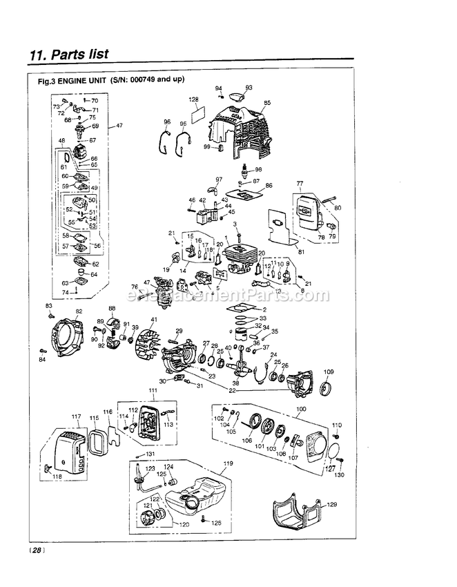 Engine Diagram and Parts List for SGCZ2500S 479 - 2841 RedMax Edger