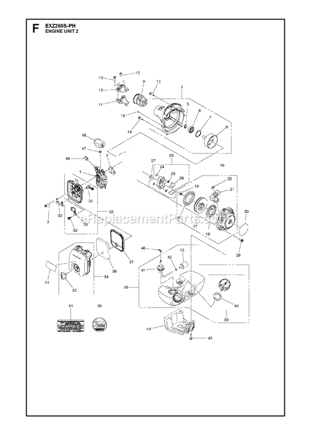 Engine 2 Diagram and Parts List for EXZ260S-PH (967094601)(2017-10) RedMax Edger