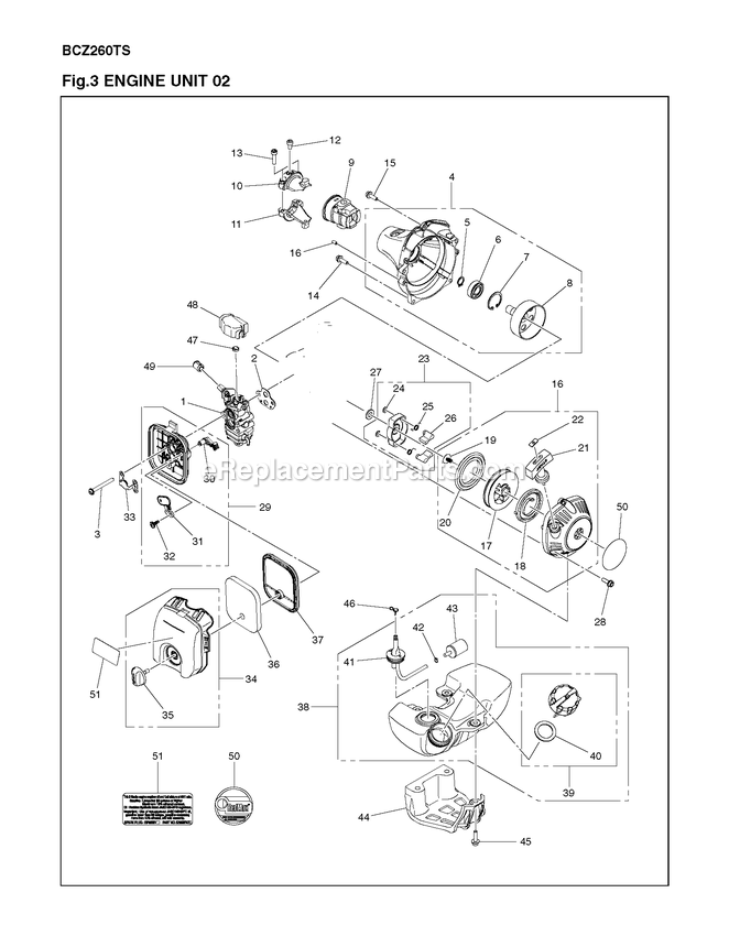 Engine 2 Diagram and Parts List for BCZ260TS (967194302)(2018-02) RedMax Edger