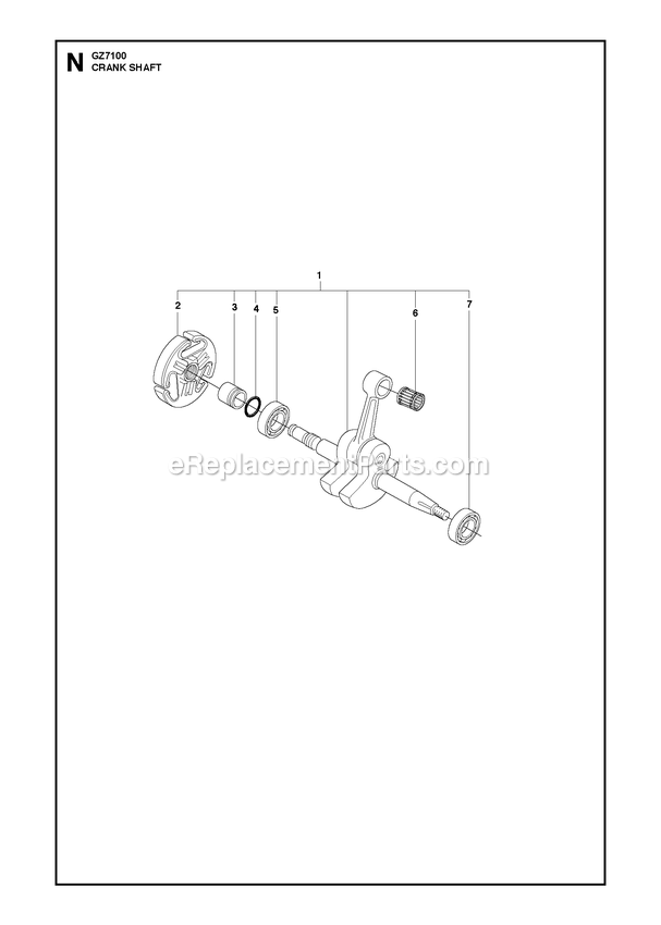 Crankshaft Diagram and Parts List for GZ7100  RedMax Chainsaw