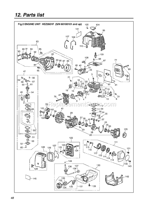 Engine Diagram and Parts List for HEZ2601F 60100101 AND UP RedMax Edger