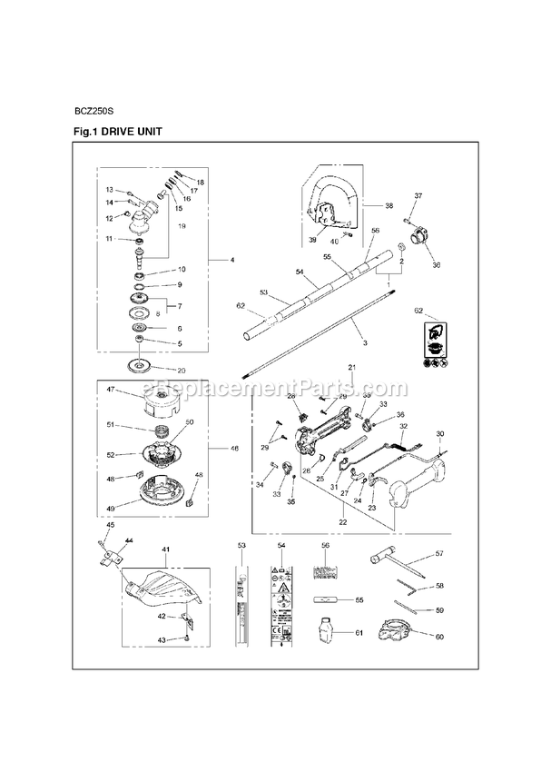 Drive Diagram and Parts List for BCZ250S (967668801)(2017-06) RedMax Edger