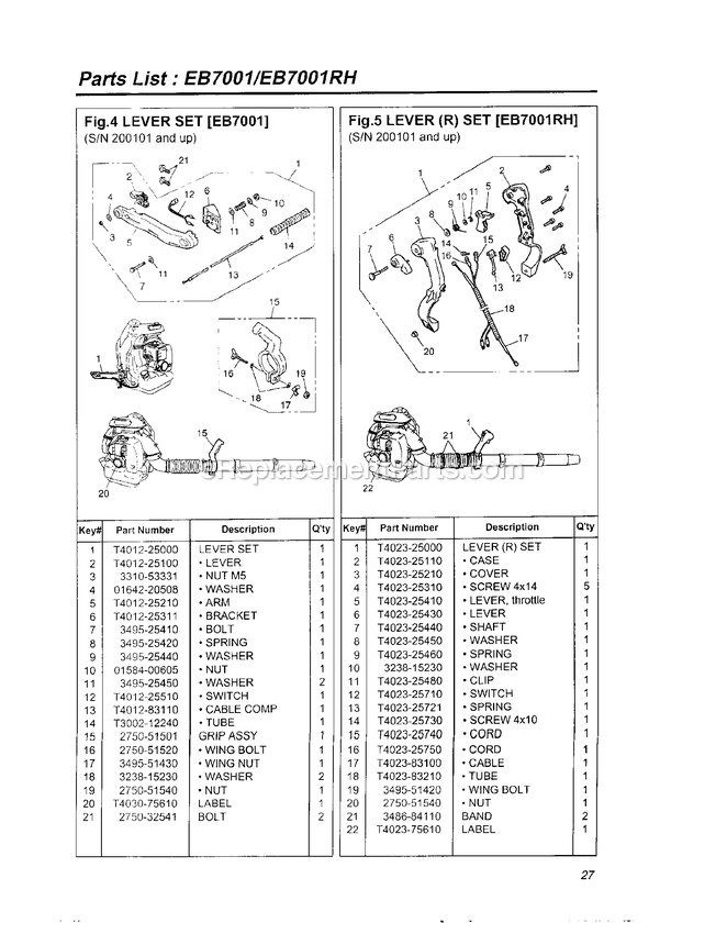Assembly 2 Diagram and Parts List for EB7001 200101 - 40100100 RedMax Leaf Blower / Vacuum