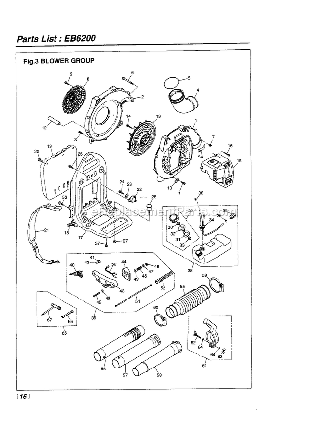 Assembly Diagram and Parts List for EB6200 826551 AND UP RedMax Leaf Blower / Vacuum