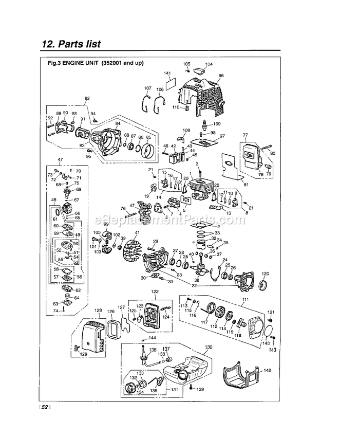 Engine Diagram and Parts List for EXZ2500SHE 352001 - 50099999 RedMax Edger