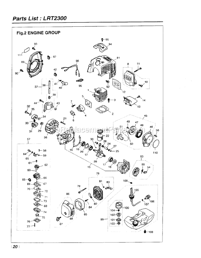 Engine Diagram and Parts List for LRT2300 000001 AND UP RedMax Hedge Trimmer