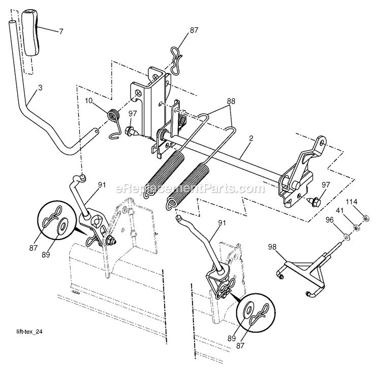 Mower Lift / Deck Lift Diagram and Parts List for GT2454F (96043023800)(2017-10) RedMax Lawn Tractor