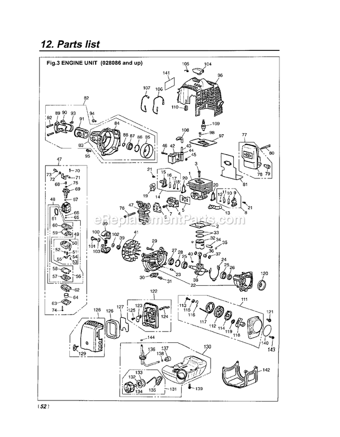 Engine Diagram and Parts List for EXZ2500SHE 028086 - 352000 RedMax Edger
