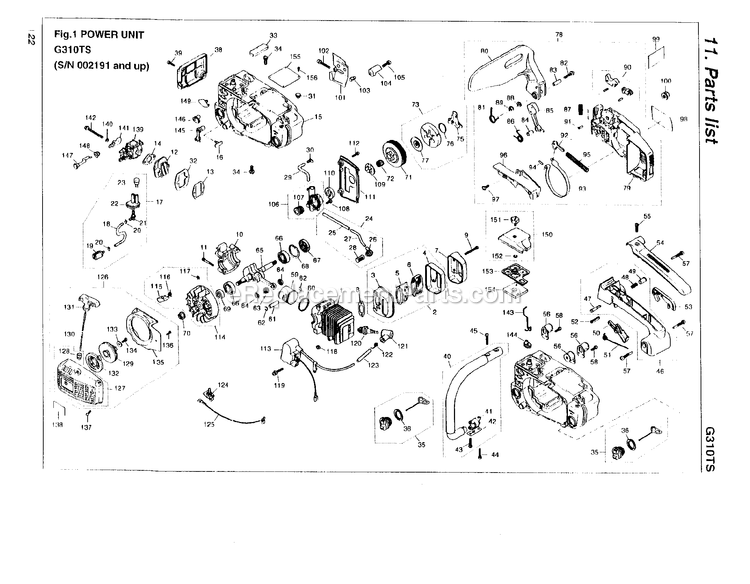 Engine Diagram and Parts List for G310TS 002191 AND UP RedMax Chainsaw
