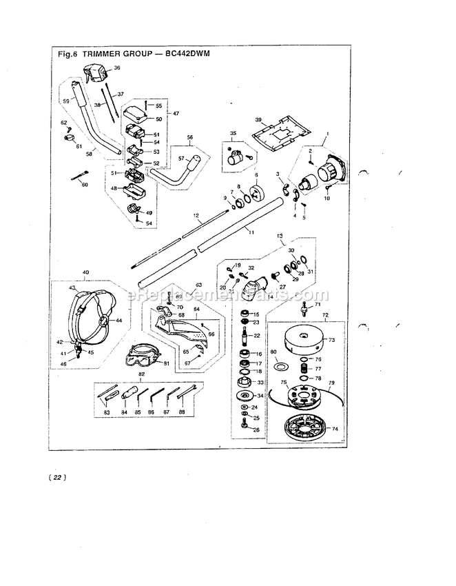 Drive Diagram and Parts List for BC442DWM 502262 - 660000 RedMax Brush Cutter