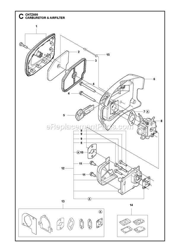 Carburetor And Air Filter Diagram and Parts List for CHTZ600  RedMax Hedge Trimmer