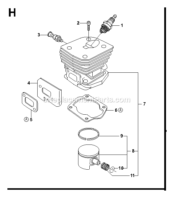 Cylinder Diagram and Parts List for G5300 000001 AND UP RedMax Chainsaw