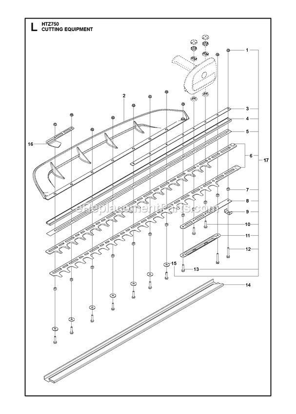 Cutting Equipment Diagram and Parts List for HTZ750  RedMax Hedge Trimmer