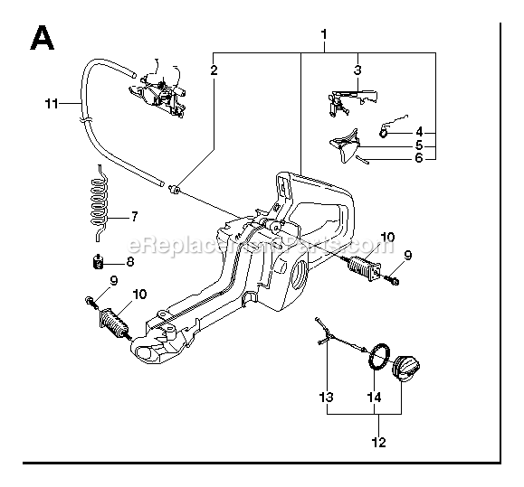 Fuel Tank Diagram and Parts List for G5300 000001 AND UP RedMax Chainsaw